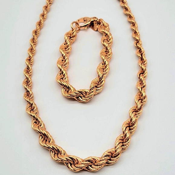 Bronzo Italia Rose Gold Chunky Rope Chain Necklace and Bracelet Set - Picture 3 of 12